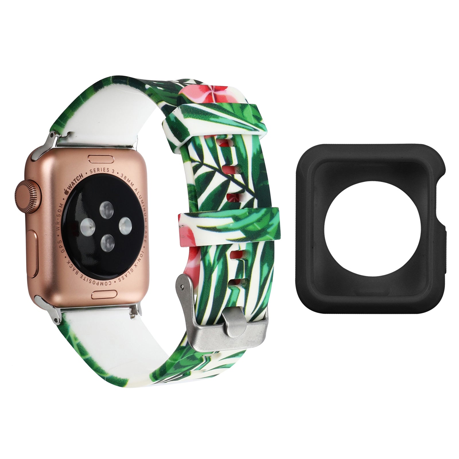 For Apple Watch Series 1 2 3 38mm Replace Silicone Strap Pattern Printing Watch Band with Black TPU Case For Apple Watch Series 1 2 3 38mm Replace Silicone Strap Pattern Printing Watch Band with Black TPU Case